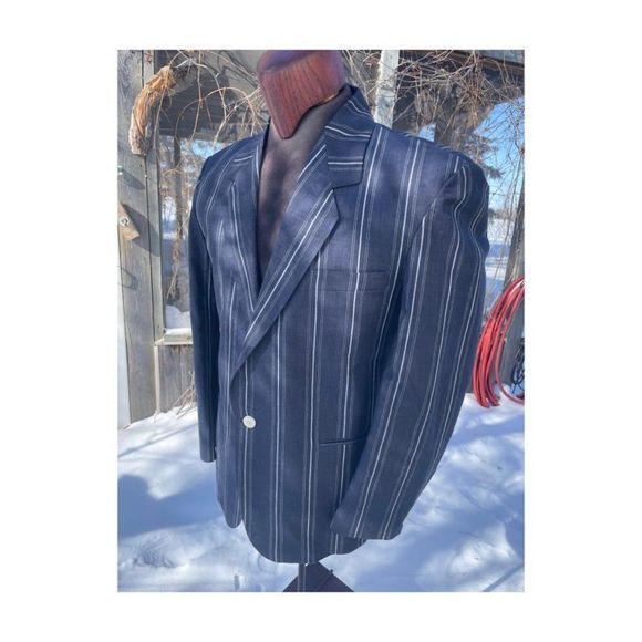 Vintage 90s Roger Laurent L'Homme Chic Chambray Denim Striped Blazer Sportcoat - Picture 3 of 11